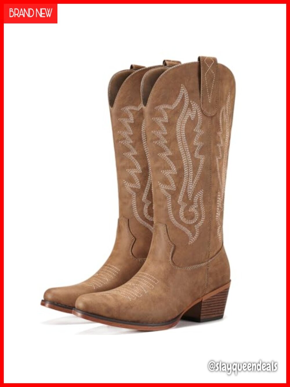 Rollda Womens Mid-Calf Cowboy Boots Snip Toe Chunky Heel Side Zip Western